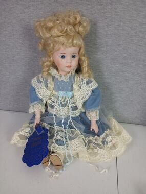 Dynasty Doll Collection Crown Royal Porcelain Doll Blue Lace Dress Kathy 18 in